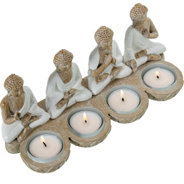 Figura Resina Budas C/palmatorias 22x8x11cm