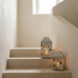 Set 2 Faroles Madera Blanca 20x16x36+14x10x23cm