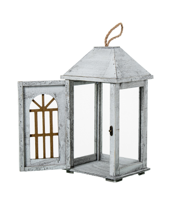 Set 2 Faroles Madera Blanca 20x16x36+14x10x23cm