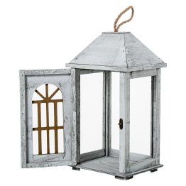 Set 2 Faroles Madera Blanca 20x16x36+14x10x23cm