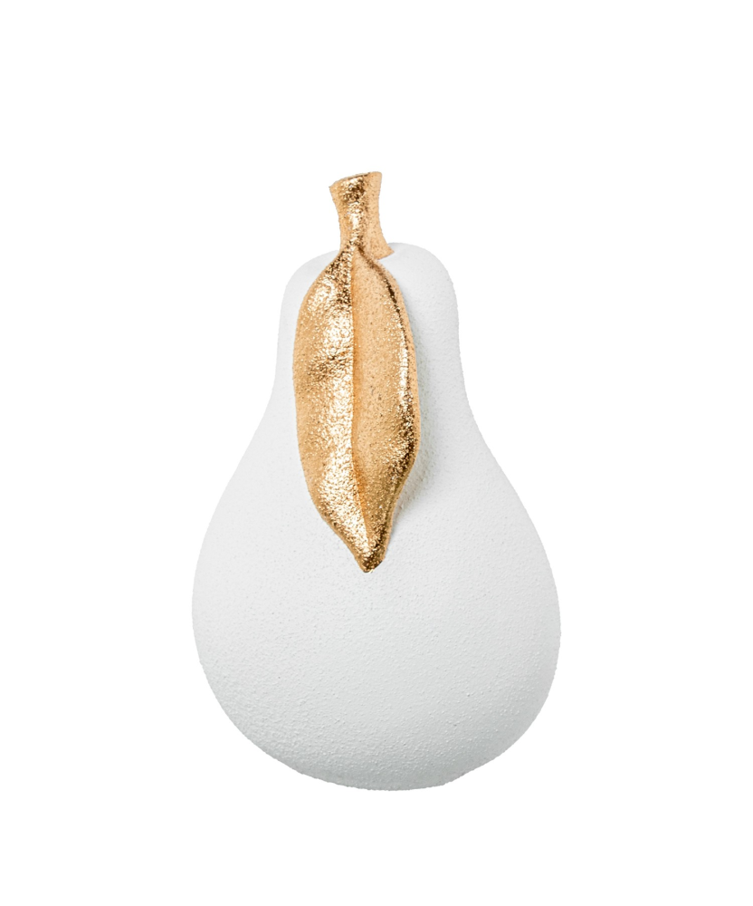 Figura Pera Cerámica 30cm Blanco Arena/oro Ø20x30cm