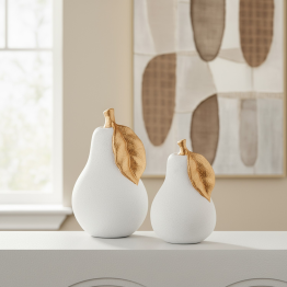 Figura Pera Cerámica 30cm Blanco Arena/oro Ø20x30cm