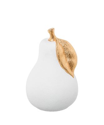 Figura Pera Cerámica 30cm Blanco Arena/oro Ø20x30cm
