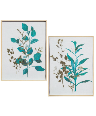 Set 2 Cuadros Lienzo Plantas Marco Madera Natural 30x40x3cm