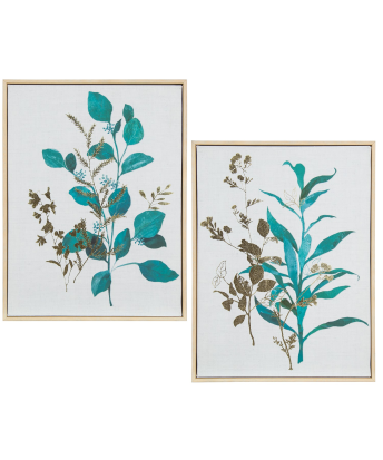 Set 2 Cuadros Lienzo Plantas Marco Madera Natural 30x40x3cm