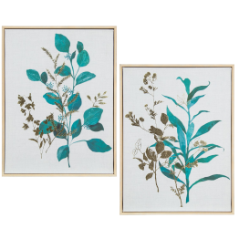 Set 2 Cuadros Lienzo Plantas Marco Madera Natural 30x40x3cm