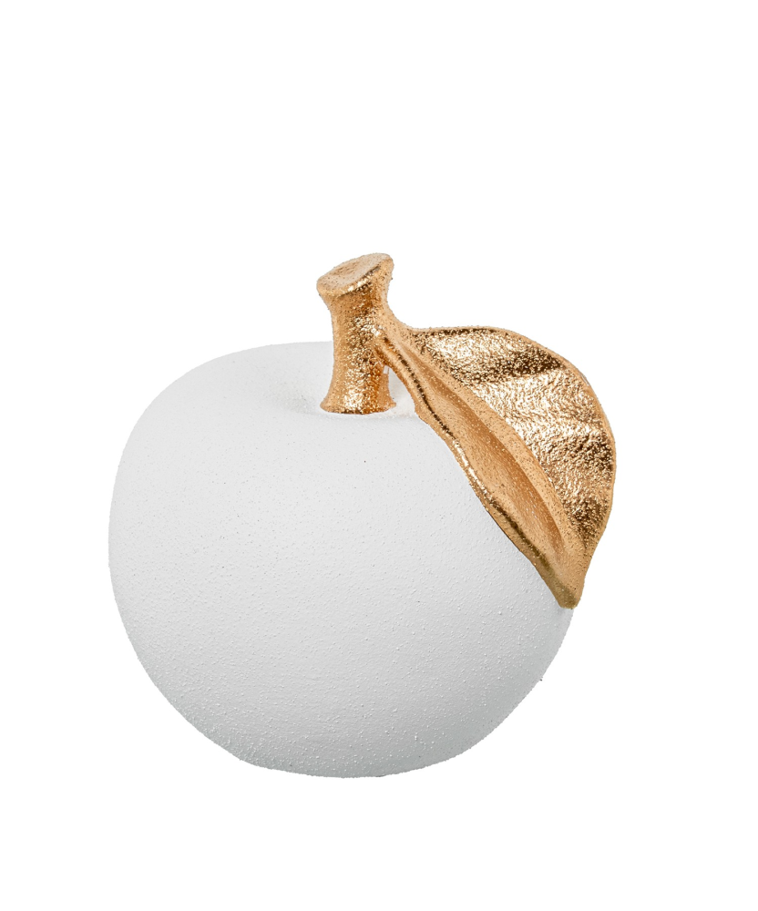 Figura Manzana Cerámica 24cm Blanco Arena/oro Ø24x24cm