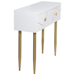 Mesa Entrada Madera 2 Cajones Blanco, Patas Metal Oro 90x30x80cm Alt. Patas:55,5cm