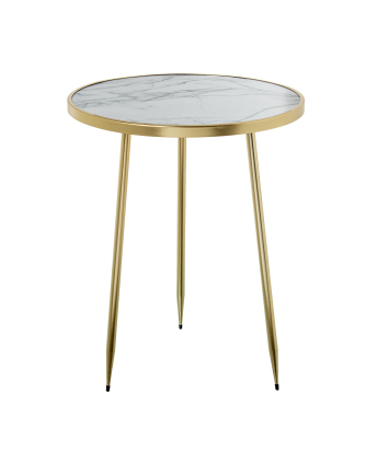 Mesa Auxiliar Madera Marmol Borde Dorado Patas Metal Dorado Ø40x50cm