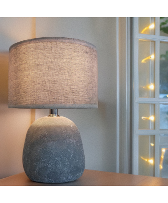 Lámpara Sobremesa Cerámica Gris Pantalla Lino 1xe27 Max.60w Ø20x28cm Base:ø13,5x13cm