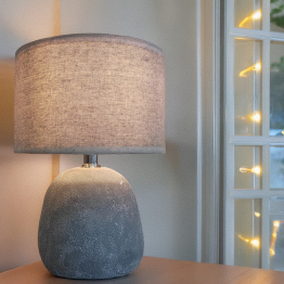 Lámpara Sobremesa Cerámica Gris Pantalla Lino 1xe27 Max.60w Ø20x28cm Base:ø13,5x13cm