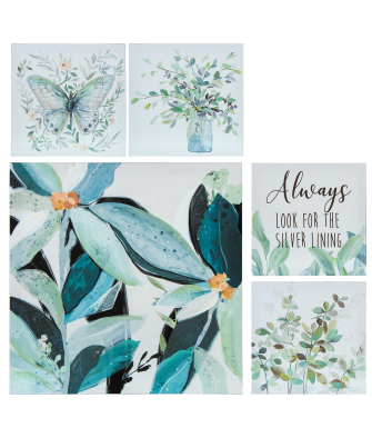 Set 5 Cuadros Lienzo Flores 1-50x1,5x50cm, 4-22x1,2x22cm