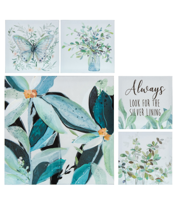 Set 5 Cuadros Lienzo Flores 1-50x1,5x50cm, 4-22x1,2x22cm