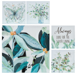 Set 5 Cuadros Lienzo Flores 1-50x1,5x50cm, 4-22x1,2x22cm