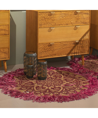 Alfombra Flecos Yute Fucsia 120