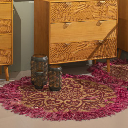 Alfombra Flecos Yute Fucsia 120