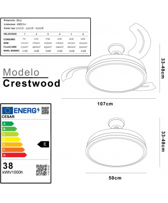 Ventilador Techo C/luz Madera Crestwood