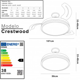 Ventilador Techo C/luz Madera Crestwood