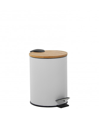 Papelera Acero Inox Tapa Madera Blanca