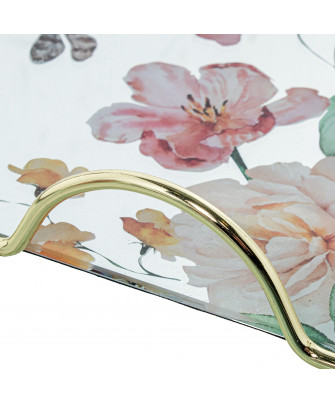 Bandeja Metal/cristal Flores