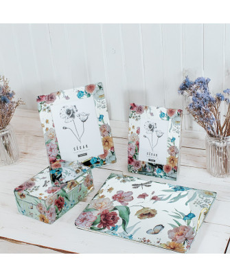 Bandeja Metal/cristal Flores