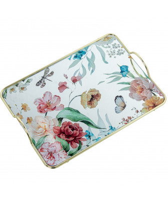 Bandeja Metal/cristal Flores